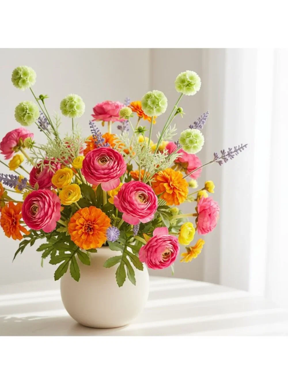 Scabiosa Flower Stems Green White Artificial Floral Filler